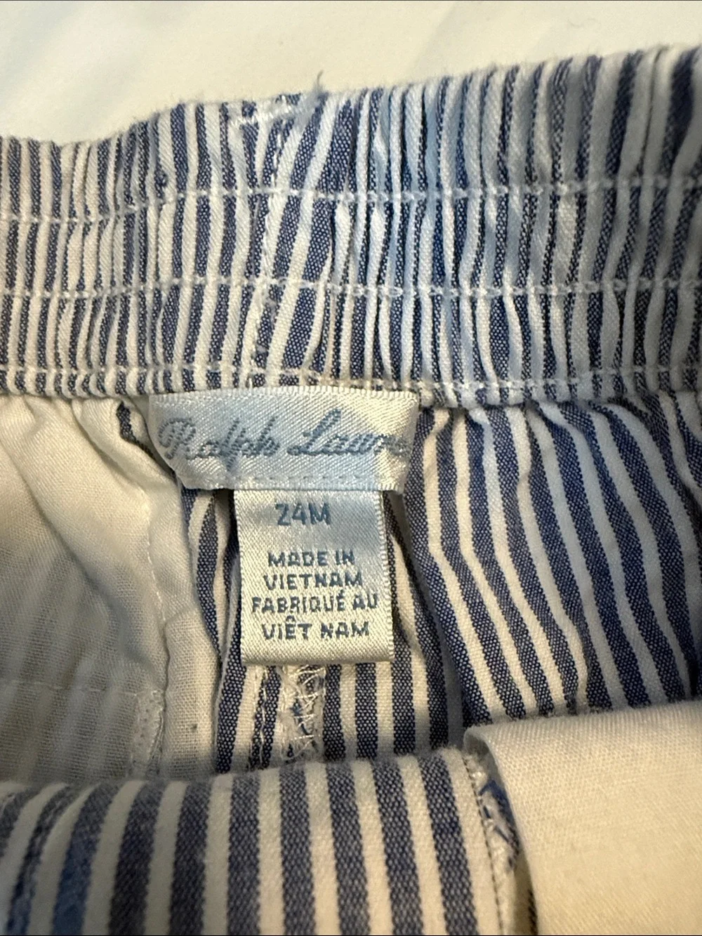 Ralph Lauren Navy and White Seersucker Baby Boy Pants.